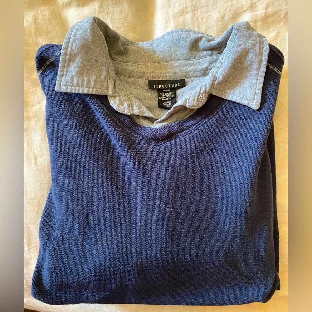 Men’s structure long sleeve sweater with polo neckline